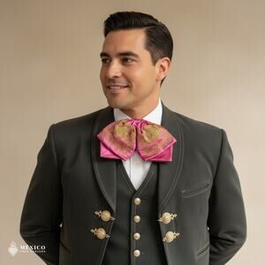 Mexican Embroidered Charro Moño – Traditional Satin Mariachi Bow Tie